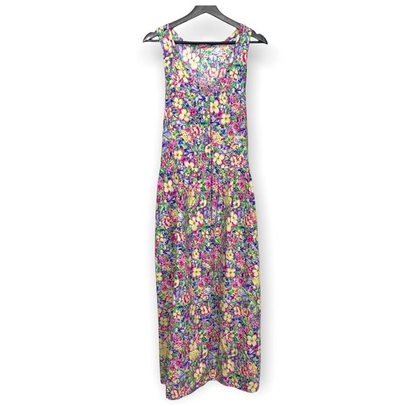 Vintage 90s Full Length Sleeveless Floral Dress Large - Picture 1 of 8